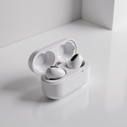 无线耳机，白色外壳，充电盒，现代科技产品，简洁背景